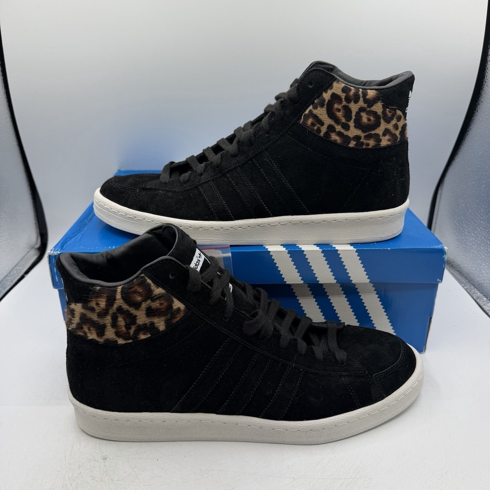 Adidas AO Hook Shot II Shoes Mens Sz 9.5 Black/Leopard Print Sneakers G96317‎